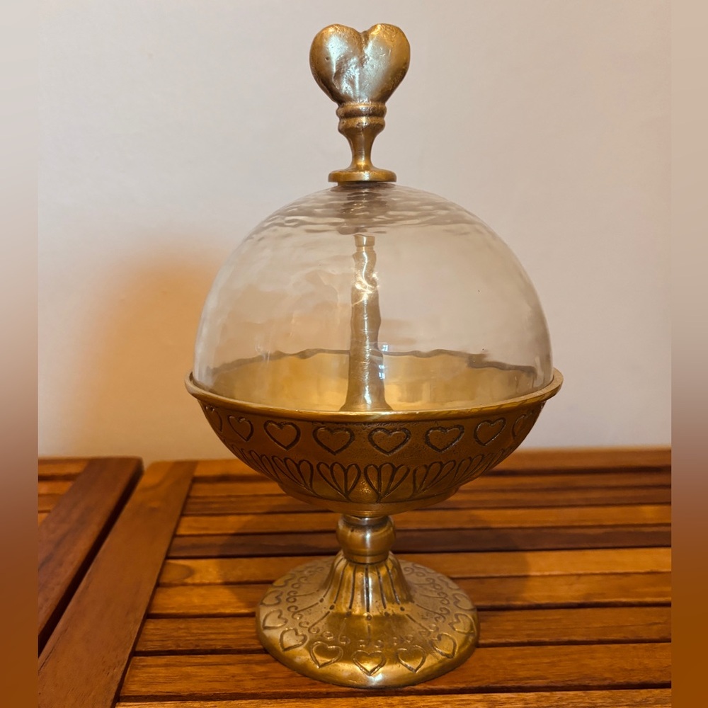 Pottery Barn Teen Gold Jewelry Organizer with Heart Glass Cloche